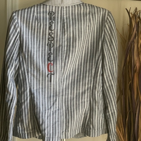 Banana Republic Linen Blend Blazer gray striped Size 6 - Picture 5 of 11